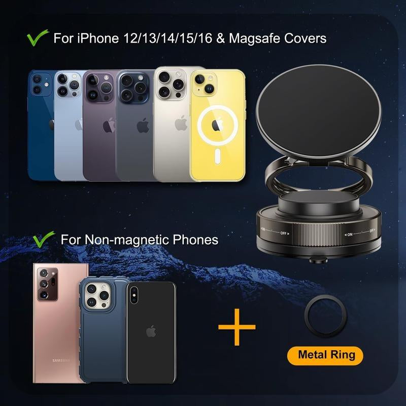 360° Adjustable Vacuum Magnetic Phone Holder, Suction Cup Phone Mount for Magsafe, Portable Cell Phone Holder for Car,Makeup/Gym/Mirror, Fit for All Iphone Iphone 11 and Above